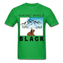 Load image into Gallery viewer, Hiking While Black Unisex T-Shirt, Hiker &amp; Mountains - bright green
