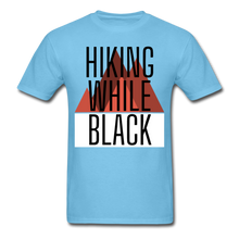 Load image into Gallery viewer, Hiking While Black Unisex T-Shirt, Classic - aquatic blue
