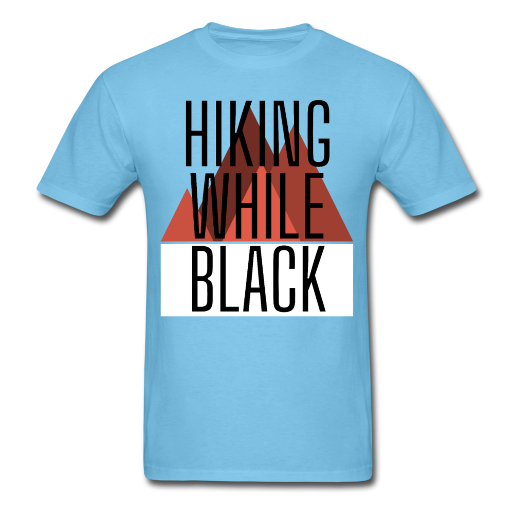 Hiking While Black Unisex T-Shirt, Classic - aquatic blue